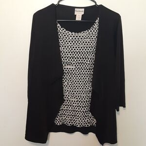 BonWorth Womans XS Black White Polka Dot 3/4 Sleeve Blouse Made In USA